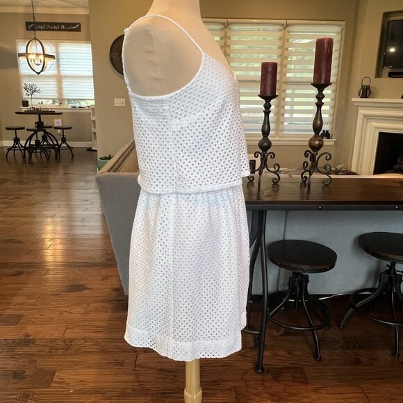 Ann Taylor Loft Dress Women's 6 White Eyelet Cotton Lined Sleeveless Adjustable - Picture 9 of 12